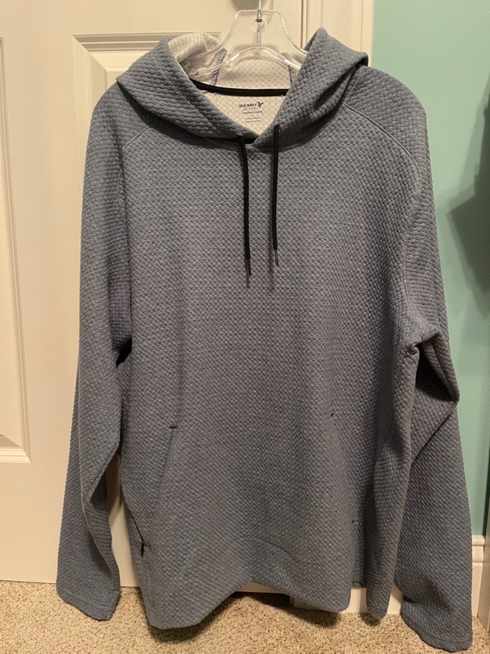 Old Navy Quilted Pullover Hoodie in Dusty Blue with Cream Lining